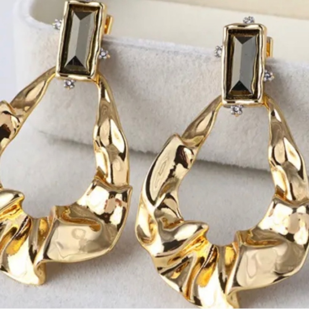 GORGEOUS Alexis Bittar gold crumpled brown stone earrings euc